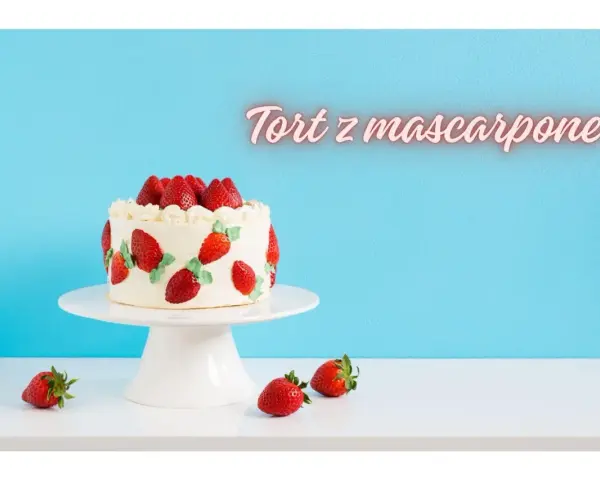 Pyszny tort z mascarpone i truskawkami. Zastanawiasz się, ile może stać tort z mascarpone? Ten wygląda świeżo i apetycznie!