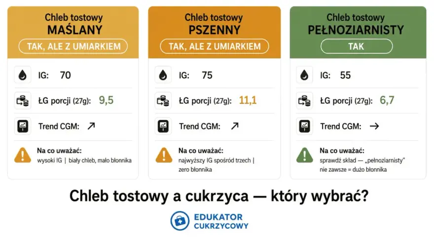 Chleb biały indeks glikemiczny: porównanie tostów maślanego (IG 70), pszennego (IG 75) i pełnoziarnistego (IG 55). Pełnoziarnisty najlepszy dla cukrzyków.